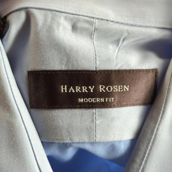 Harry Rosen Shirt Mens 17 Blue Regular Fit Solid Dress Button Up Long Sleeve - Picture 4 of 10